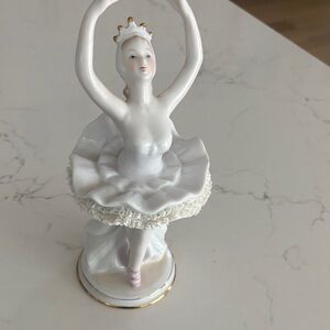 Charming Vintage Porcelain White Ballerina Sculpture with Gold Accents
